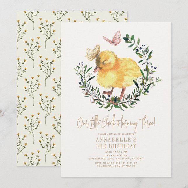 Invitación Nacimiento de la Chica de la guirnalda de la marip (Anverso / Reverso)