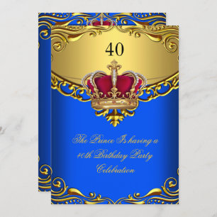 Invitación Nacimiento de la Corona Azul Real Rey Oro Rojo