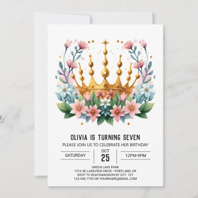 Invitación Nacimiento de la corona de la princesa Personaliza (Anverso)