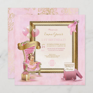 Invitación Nacimiento de la Corona de Oro de Terciopelo Rosa