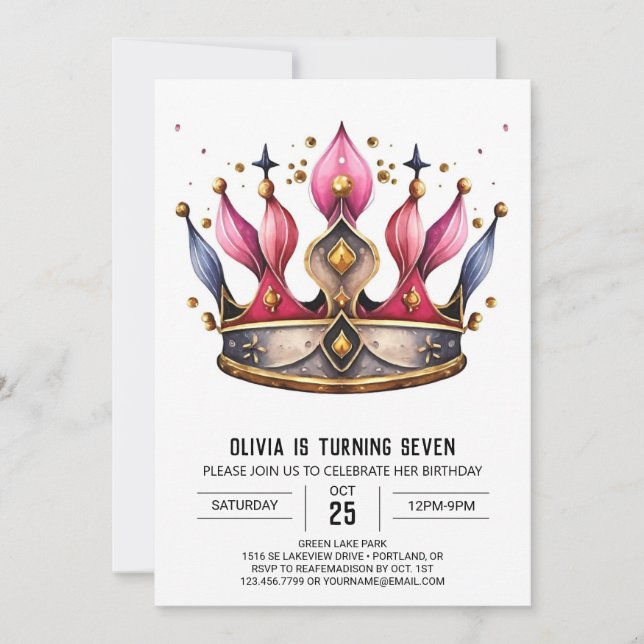 Invitación Nacimiento de la Corona Infantil Rosa (Anverso)