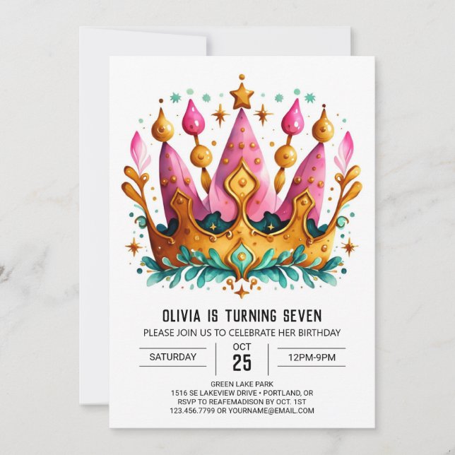 Invitación Nacimiento de la Corona Princesa Personalizado Ros (Anverso)