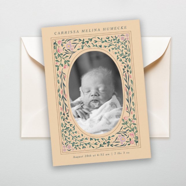 Invitación Nacimiento de la foto del marco floral de la heren (Subido por el creador)