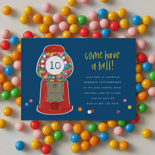 Invitación Nacimiento de la Goma de Bubble de la Máquina Roja (Red Gumball Machine Candy Bubble Gum Birthday Invitation)