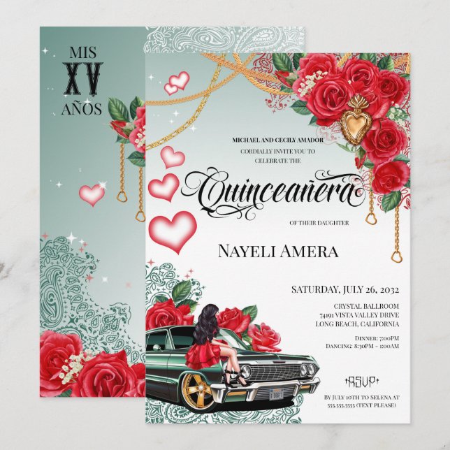 Invitación Nacimiento de la Lowrider Mexicana Quince (Anverso / Reverso)