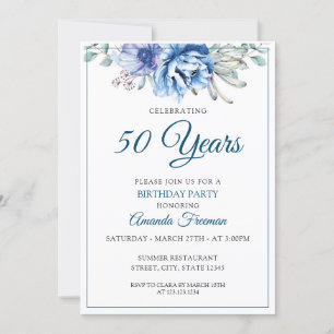 Invitación Nacimiento de la madre floral blanca y azul modern