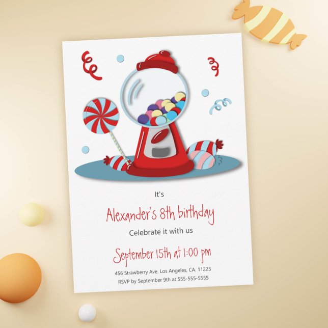 Invitación Nacimiento de la máquina de Gumball azul rojo colo (Subido por el creador)