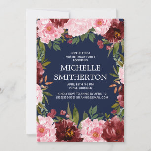 Invitación Nacimiento de la Marina Floral Rosa de Borgoña Azu