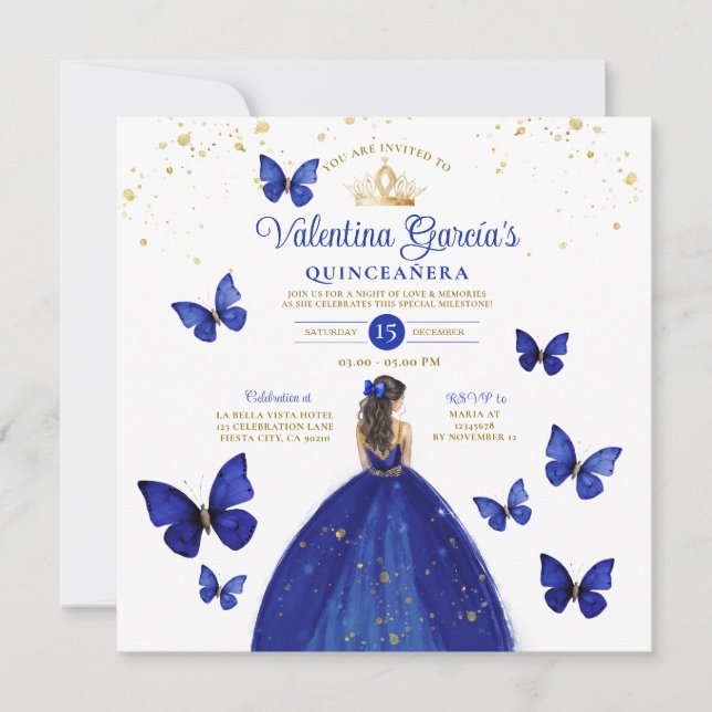 Invitación Nacimiento de la Mariposa Azul de la Marina Quince (Anverso)