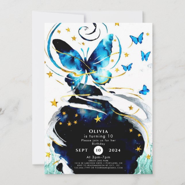 Invitación Nacimiento de la mariposa Blue Pastel (Anverso)