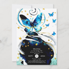 Invitación Nacimiento de la mariposa Blue Pastel