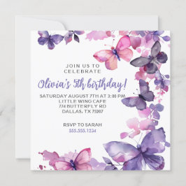Invitación Nacimiento de la mariposa morada de color Chica