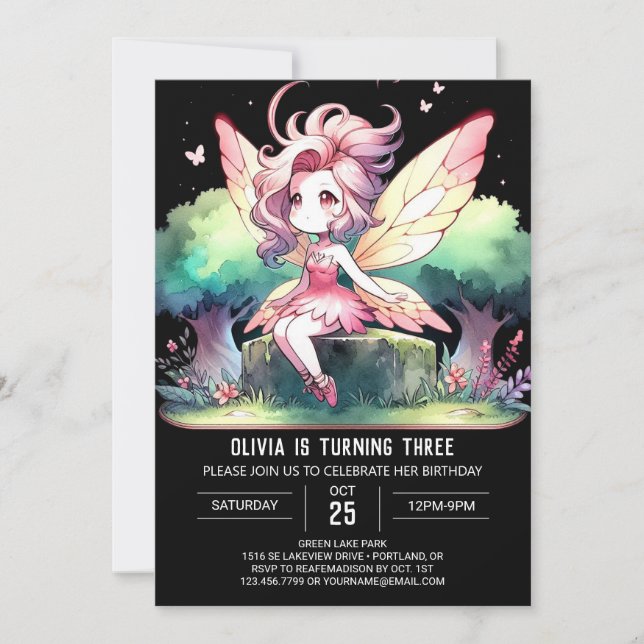 Invitación Nacimiento de la Naturaleza Pastel Fairy (Anverso)