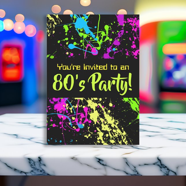 Invitación Nacimiento de la pintura retro neón Fiesta de los  (custom 80s birthday party invitation decorations)