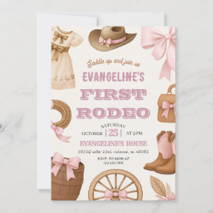 Invitación Nacimiento de la primera niña de rodeo rosada pers