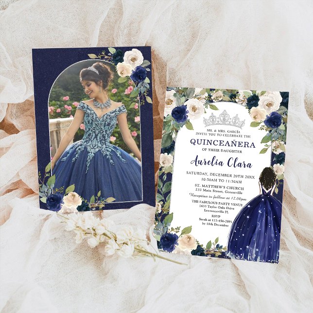 Invitación Nacimiento de la Princesa Floral Azul de la Marina (Subido por el creador)