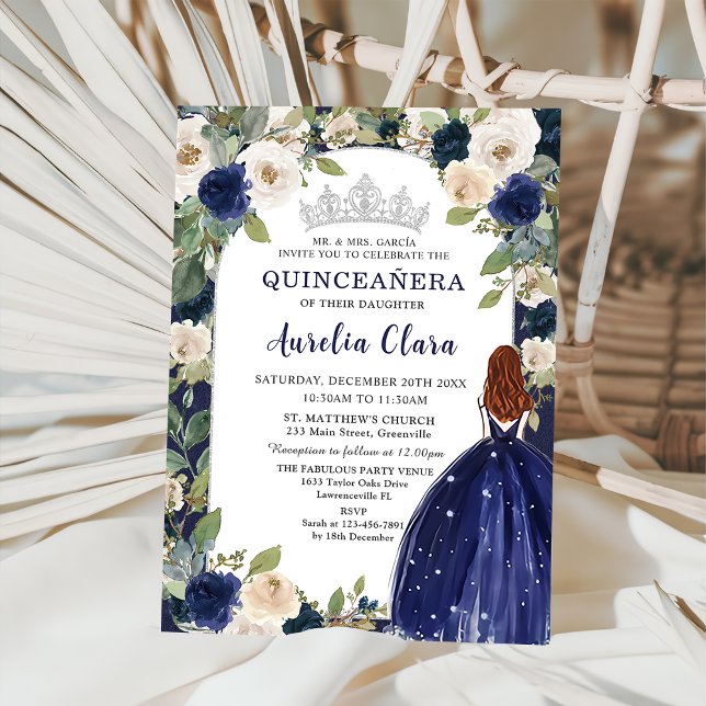 Invitación Nacimiento de la Princesa Floral Azul de la Marina (Subido por el creador)