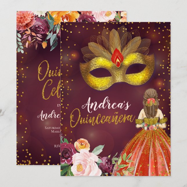 Invitación Nacimiento de la princesa mexicana de oro y rojo Q (Anverso / Reverso)