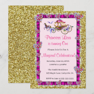 Invitación Nacimiento de la Princesa Real Purpurina de Oro Ro