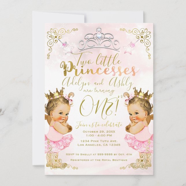 Invitación Nacimiento de la princesa rosa Tutu y los Chicas g (Anverso)