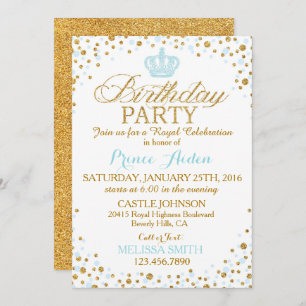 Invitación Nacimiento de la princesa Sparkle Blue y Gold Purp