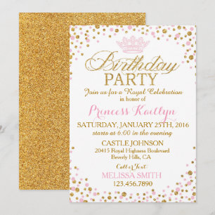 Invitación Nacimiento de la princesa Sparkle rosa y Purpurina