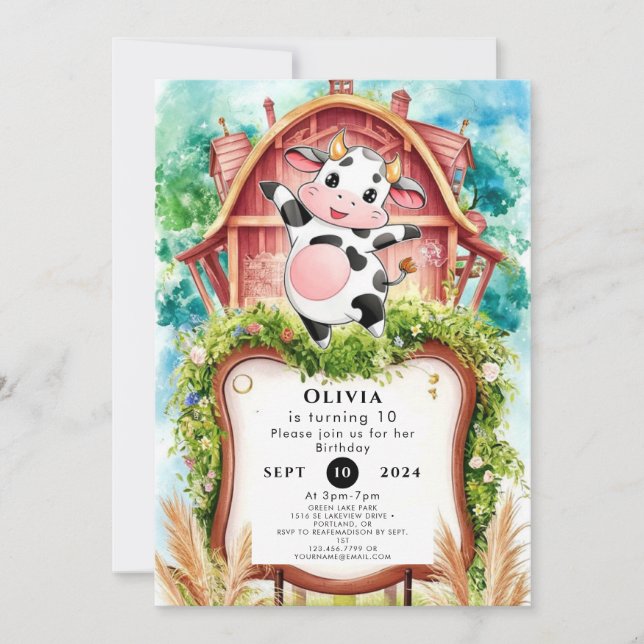 Invitación Nacimiento de la vaca acuática Pastel (Anverso)