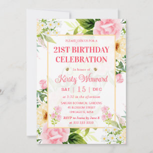 Invitación Nacimiento de las flores amarillas y rosas acuarel