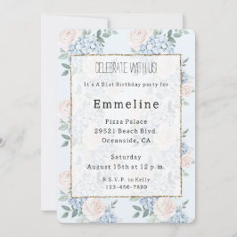 Invitación Nacimiento de las flores azules rosadas románticas