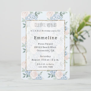 Invitación Nacimiento de las flores azules rosadas románticas