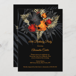 Invitación Nacimiento de las flores de hibiscus negro Naranja