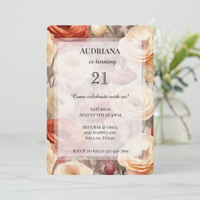 Invitación Nacimiento de las flores de primavera de la crema  (Anverso de pie)