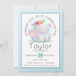 Invitación Nacimiento de las flores de un bebé elefante acuát