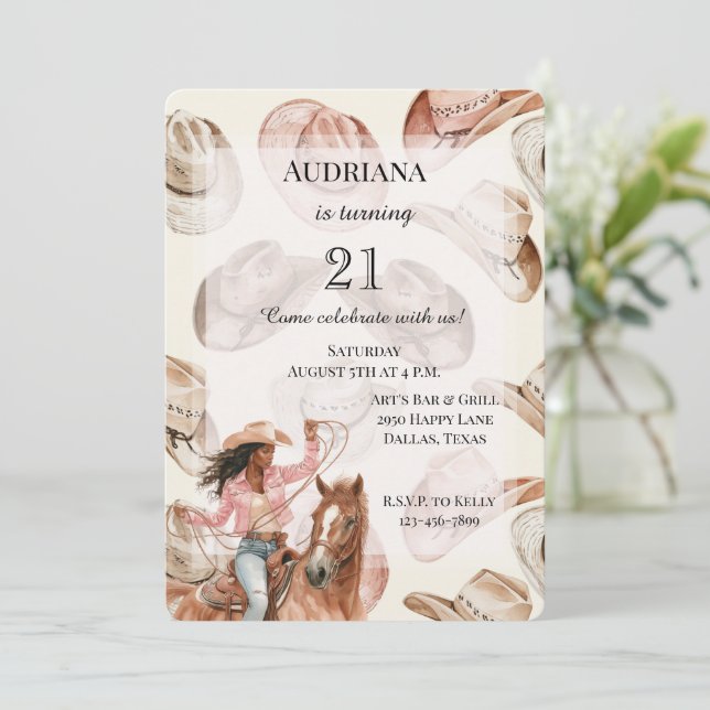 Invitación Nacimiento de las Gorras de Cowgirl de Black Brown (Anverso de pie)