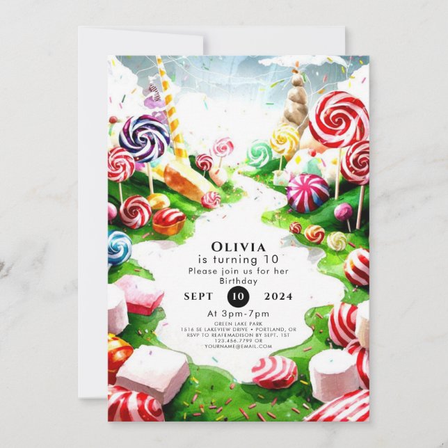 Invitación Nacimiento de las Islas Candyland (Anverso)