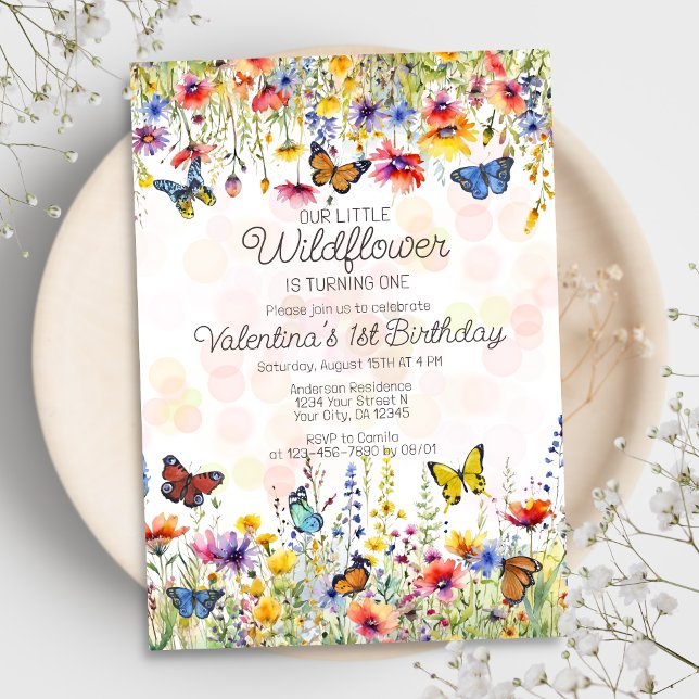 Invitación Nacimiento de las mariposas de flores silvestres (Subido por el creador)