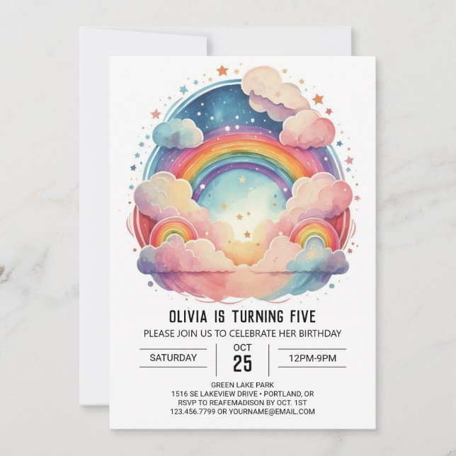 Invitación Nacimiento de las nubes color agua rosa Chica (Anverso)