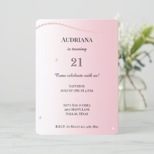 Invitación Nacimiento de las Perlas Rosadas de bonito Glam