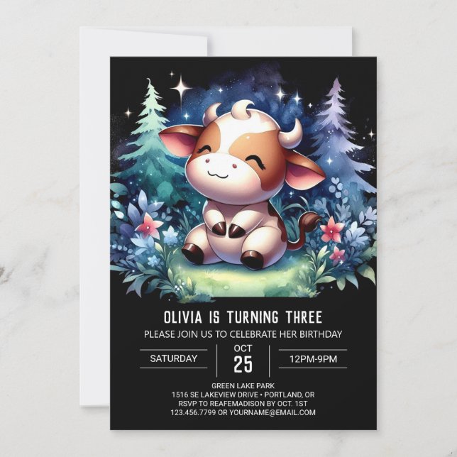 Invitación Nacimiento de las vacas de los niños pastel (Anverso)