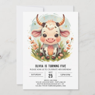 Invitación Nacimiento de las vacas en el campo de la acuarela