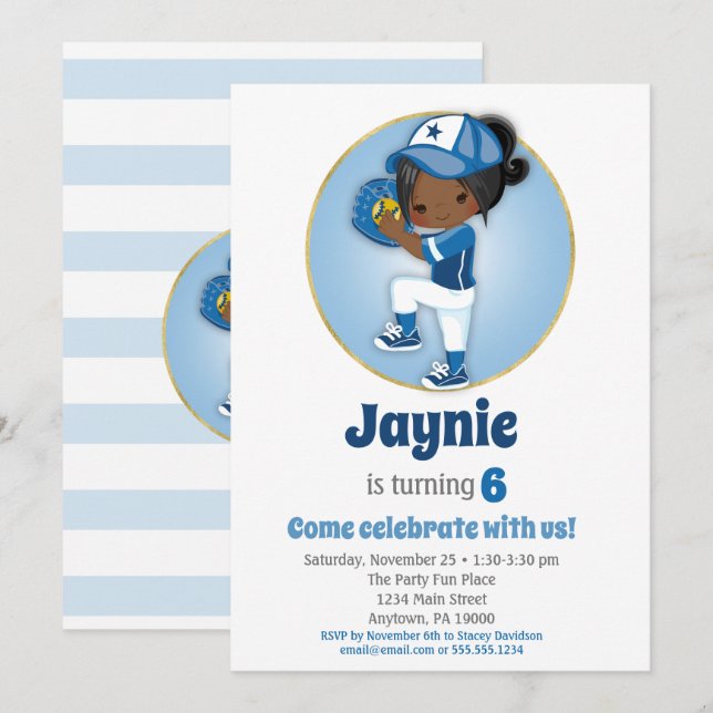 Invitación Nacimiento de los Chicas afroamericanos Blue Softb (Anverso / Reverso)