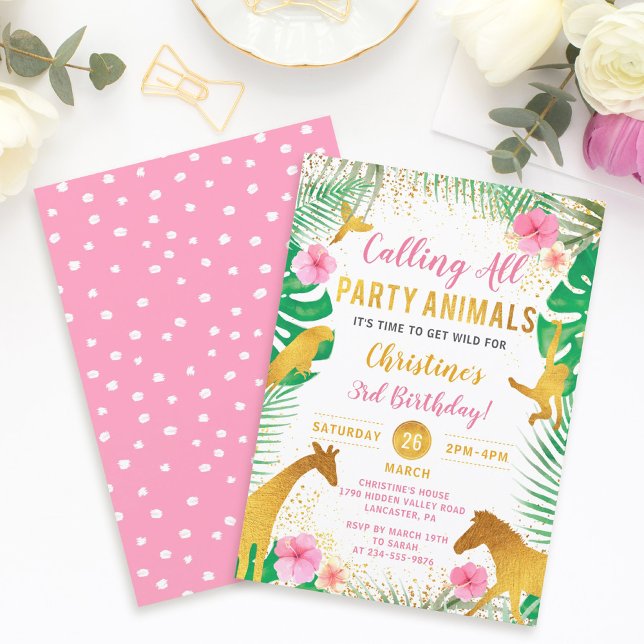 Invitación Nacimiento de los Chicas Safari de animales de la  (Subido por el creador)