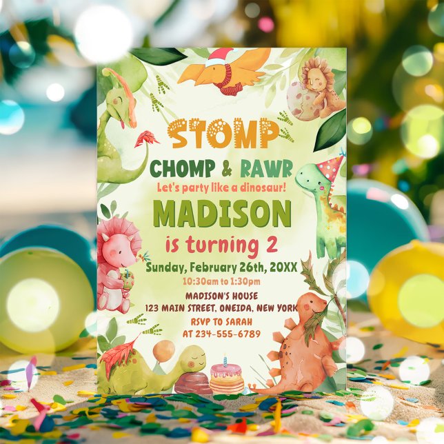 Invitación Nacimiento De Los Dinosaurios De Stomp Chomp Y Roa (Subido por el creador)
