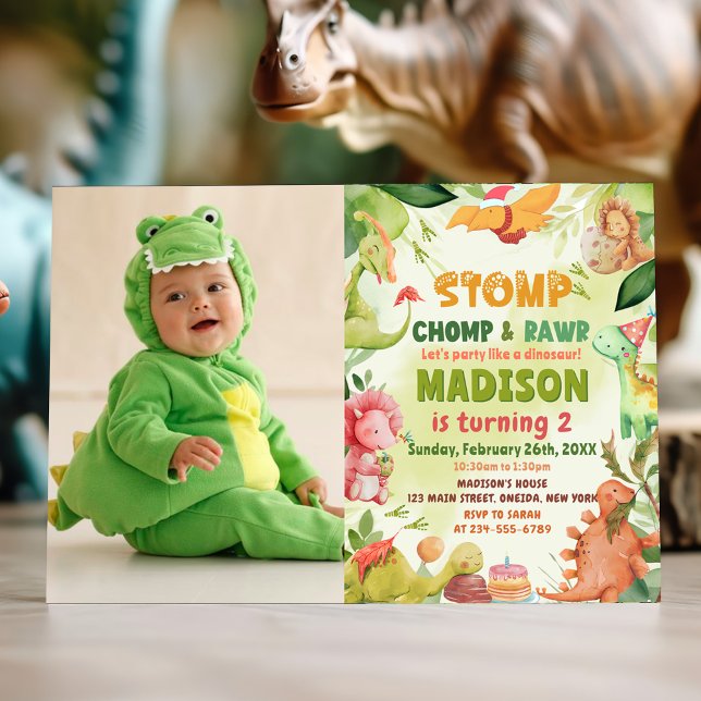 Invitación Nacimiento De Los Dinosaurios De Stomp Chomp Y Roa (Subido por el creador)