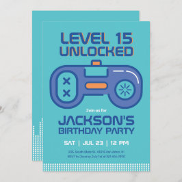 Invitación Nacimiento de los juegos de video azul Verde azula