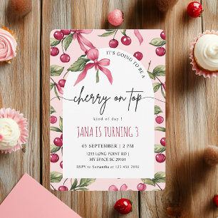 Invitación Nacimiento de los niños color agua cereza rojo y r