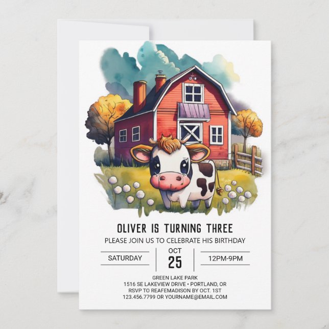Invitación Nacimiento de los niños de Little Cow Wonderland (Anverso)