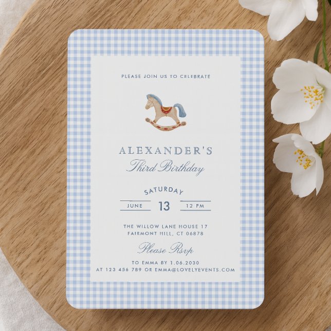 Invitación Nacimiento de los niños de los caballos Blue Gingh (Subido por el creador)