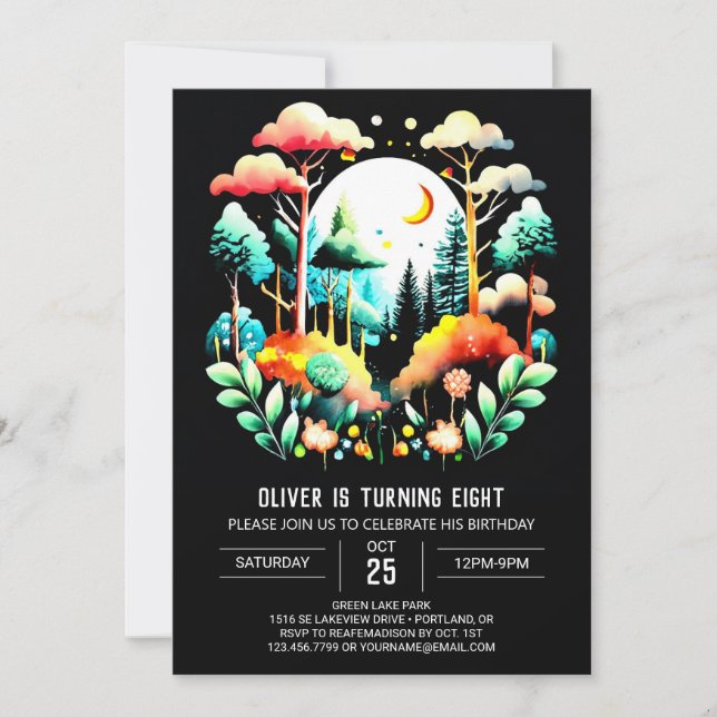 Invitación Nacimiento de los niños del bosque de Woodland Wat (Anverso)