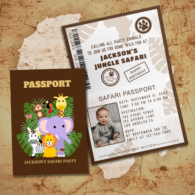 Invitación Nacimiento de los niños del pasaporte Safari de la (Subido por el creador)